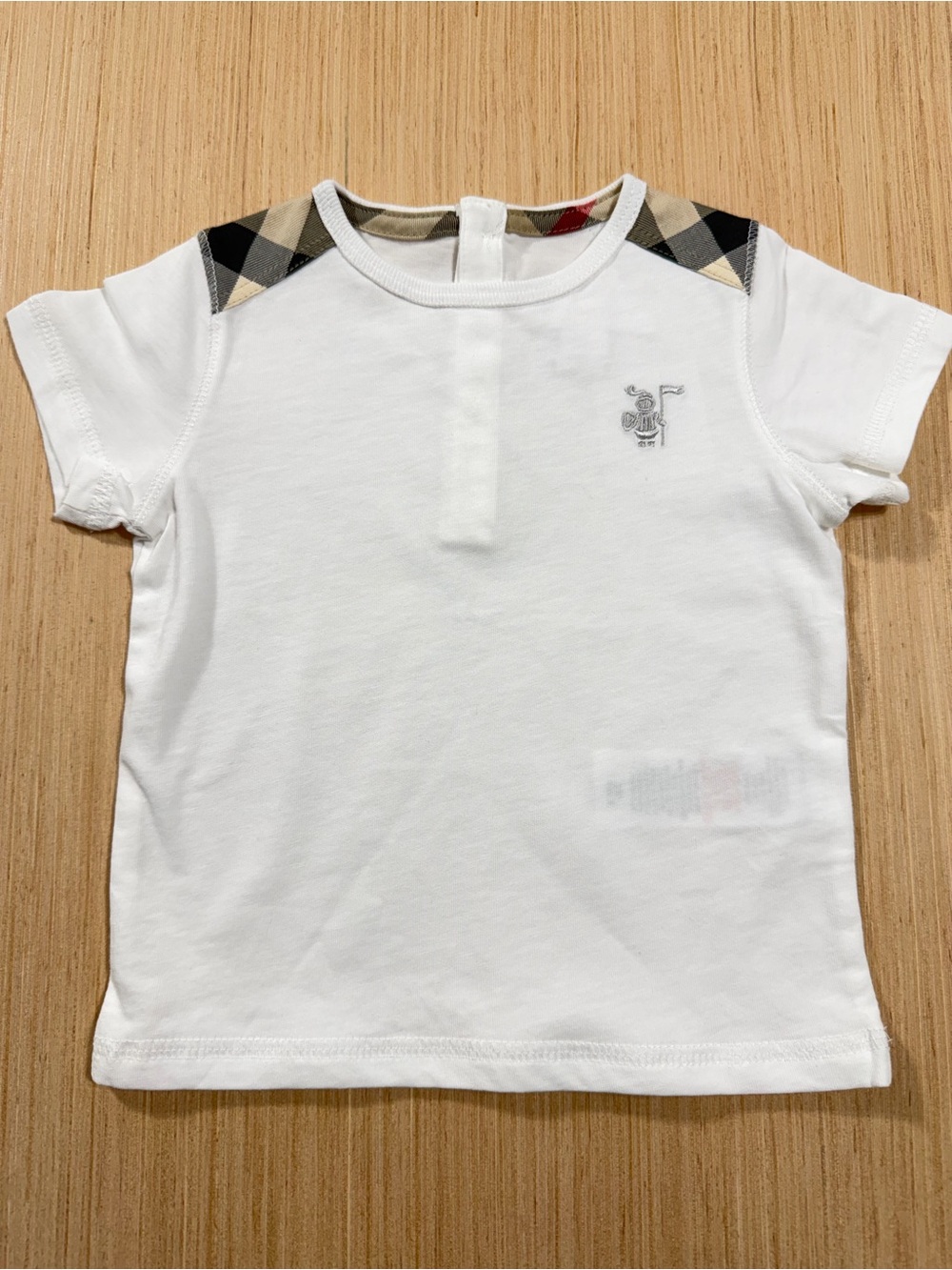 Burberry Baby T-Shirt 9M 74cm White Nova Check Shoulder Knight Logo Authentic LN